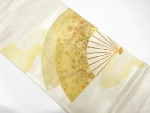 アンティーク　金彩扇に菊・秋草模様刺繍袋帯（材料）